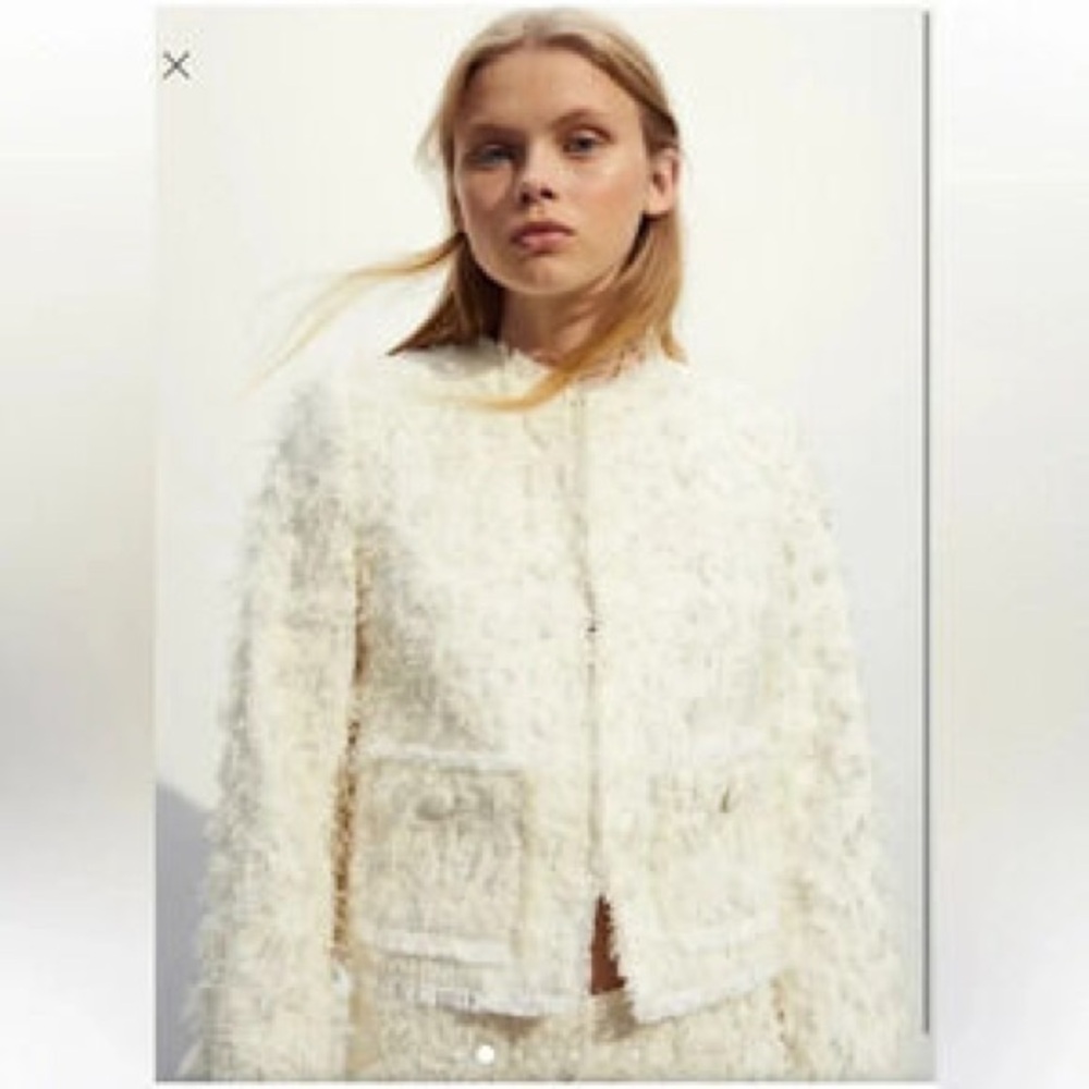 H&M White Teddy Jacket with Plush Texture